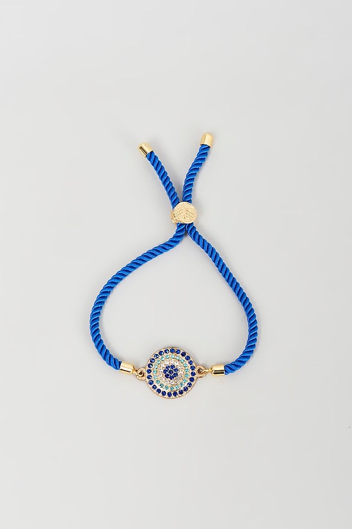 Gold Finish Evil Eye Blue Thread Bracelet by Shillpa Purii at Pernia's Pop Up Shop